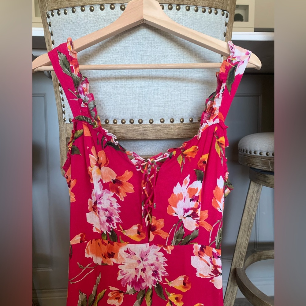 Lulu's Fuchsia Floral Tie-Front Midi Dress - Picture 5 of 8